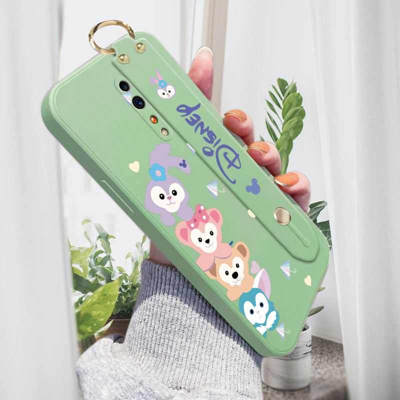 Jizetin for OPPO Reno Z Wrist Strap Case Creative Cartoon Cute Bunny Cover Ultra Thin Anti Fall Liquid Silicone Phone Case