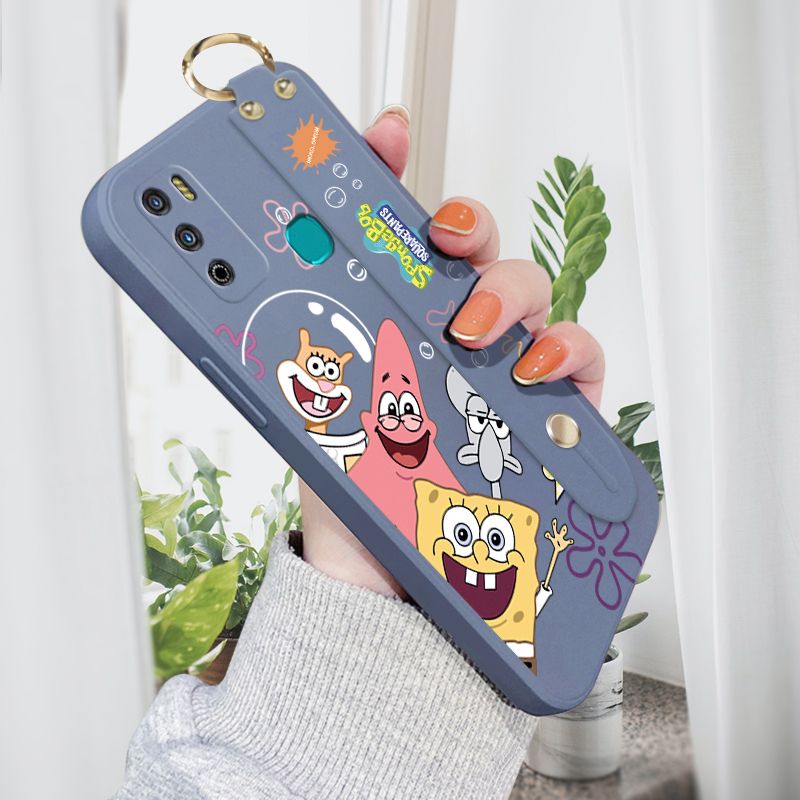 Jizetin for Infinix Hot 9 Play Wrist Strap Case Funny Cartoon Sea Creatures Cover Ultra Thin Anti Fall Liquid Silicone Phone Case