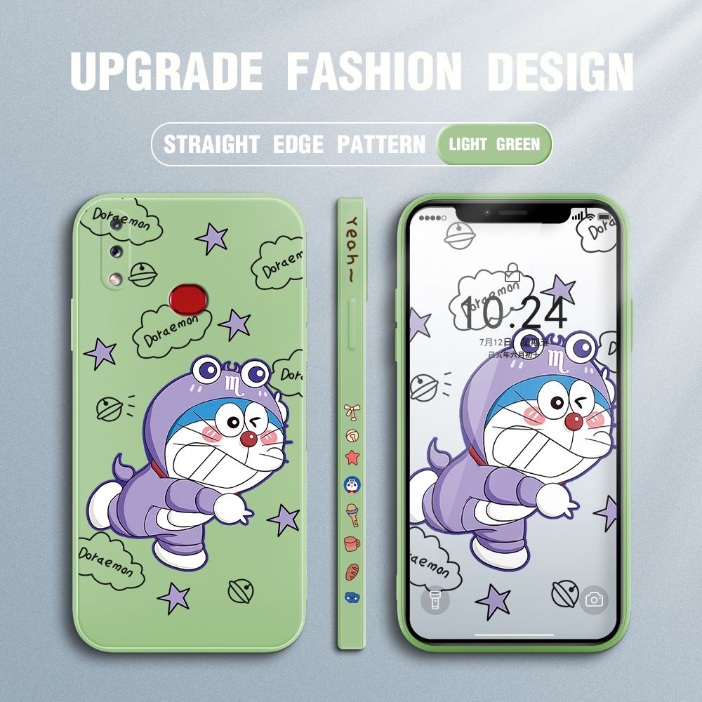 Jizetin for Samsung Galaxy A10S Case Cute Cartoon Purple Doraemon Anime Side Design Phone Case Ultra Soft Edge Pattern Liquid Silicone Phone Cases