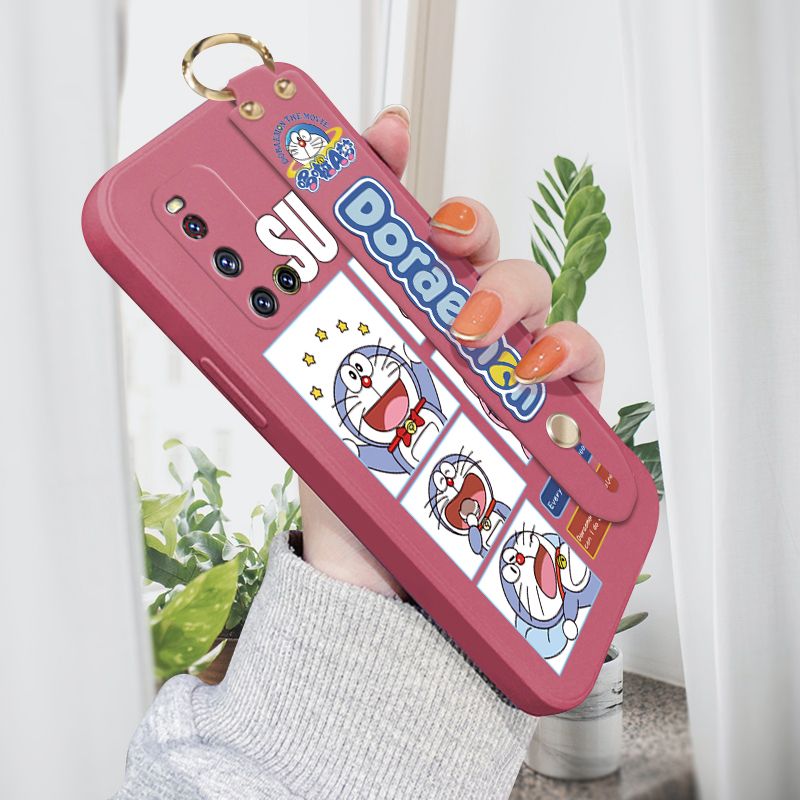 Jizetin for Vivo V19 Wrist Strap Case Creative Cartoon Doraemon's Daily Life Cover Ultra Thin Anti Fall Liquid Silicone Phone Case