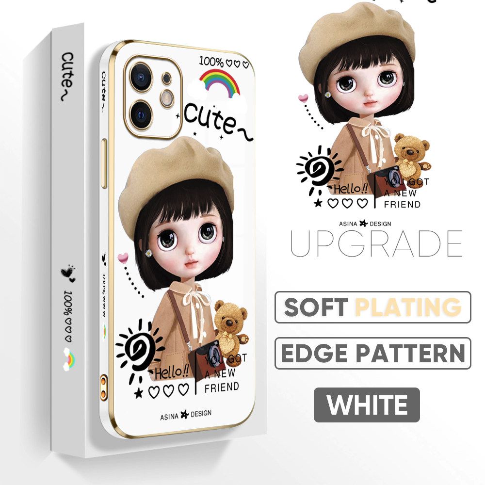 TA for iPhone 12 Back Cover + Free Lanyard Satchel Girl Luxury 6D Plating Case Side Pattern Soft Silicone Square Phone Cases