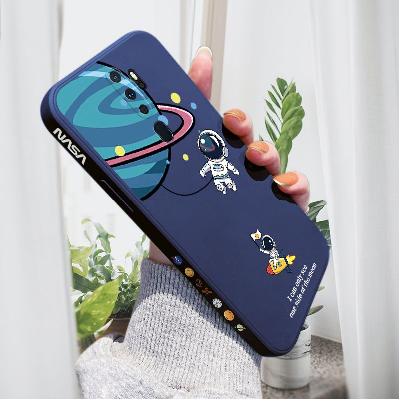 Casing  For OPPO A5  A9  Cartoon NASA Earth Planet Astronaut Side Design Phone Case Square Edge Pattern Liquid Silicone Casing Full Cover Camera Case