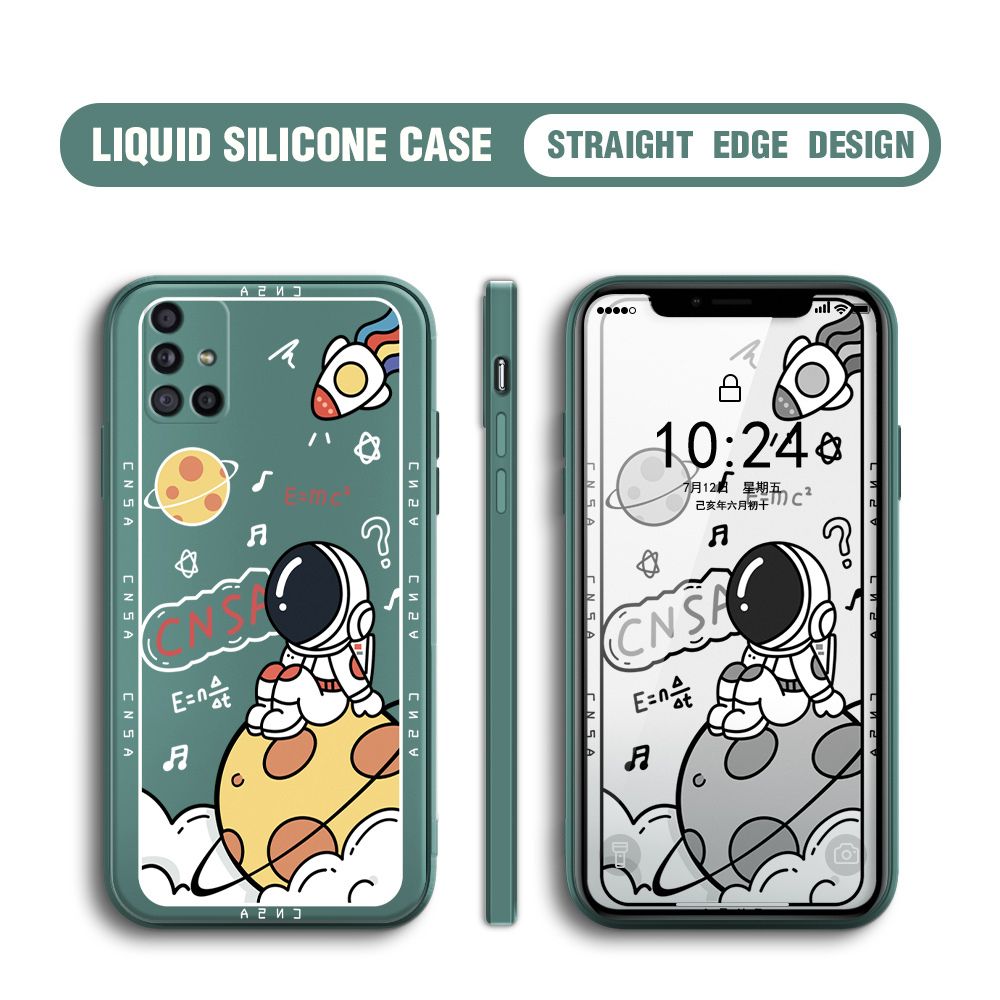 BILI for Samsung Galaxy M51 Back Cover Little Astronaut Sit In Planet Multicolor Liquid Silicone Phone Case Soft Square Lens Protection Phone Cases