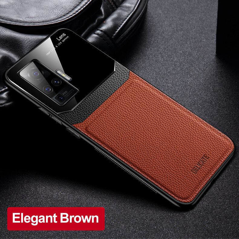 For Vivo X50 Pro Business Slim Hybrid Leather TPU Bumper Glass Lens Protective Case Cover
