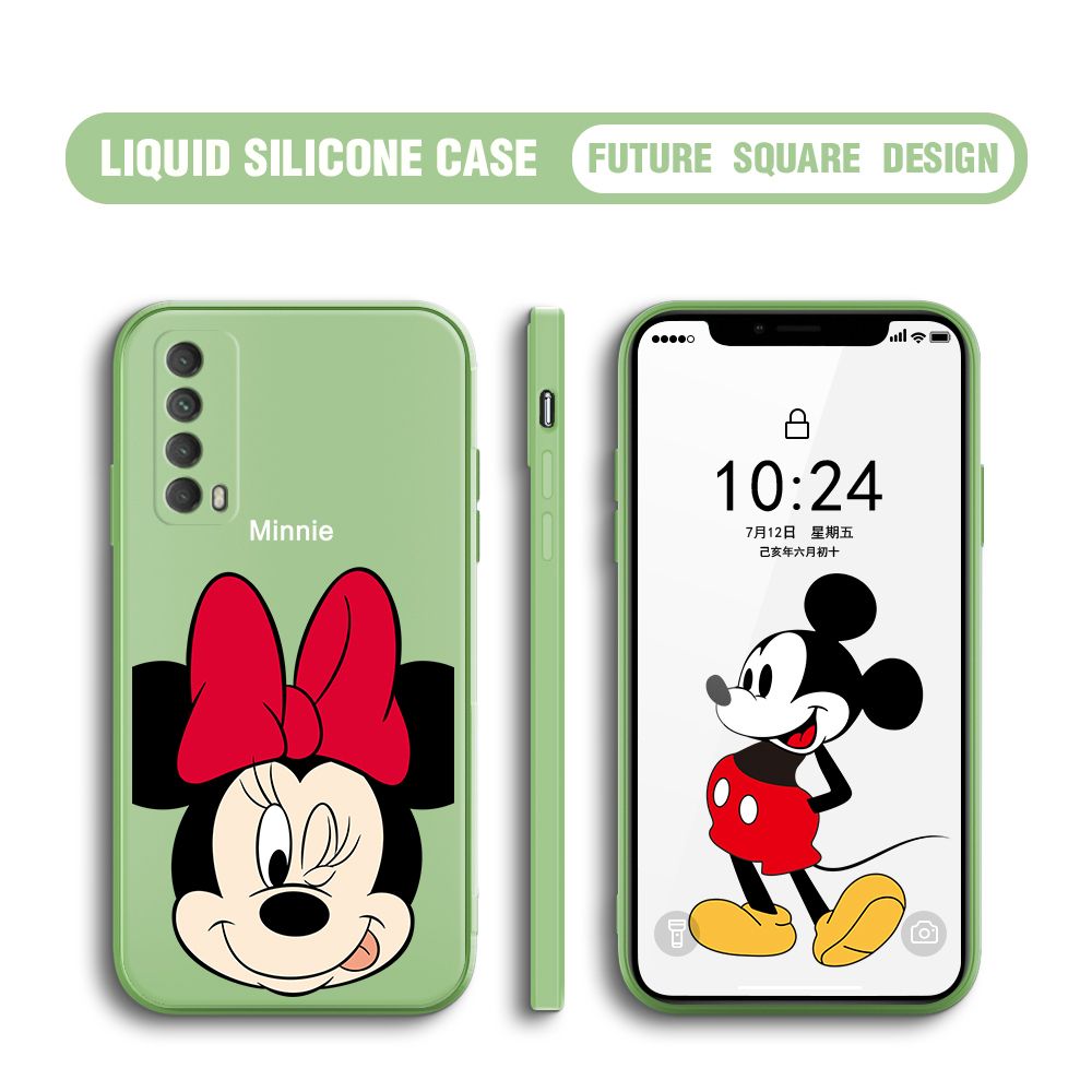 BILI for Huawei Y7A 2020 Back Cover Big Head Minnie Multicolor Liquid Silicone Phone Case Soft Square Lens Protection Phone Cases