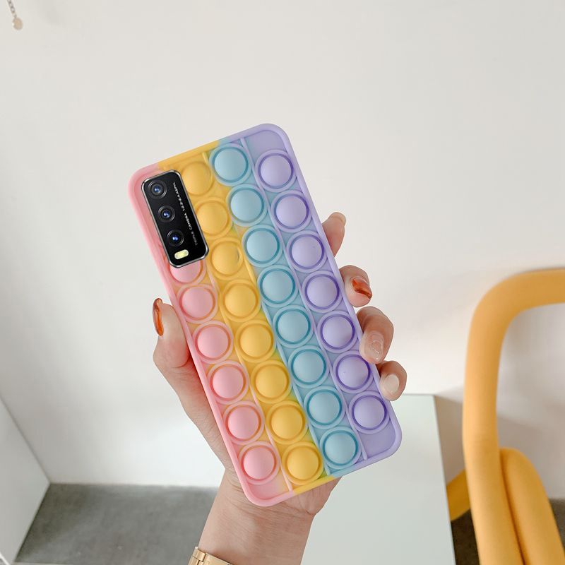 Casing For VIVO Y20 Y20s Y20i Y12s Y11s Y19 Y55 V21 V21E V20 V20 SE V20 Pro S1 Pro Y91C Y1s V15 V15 Pro Y66 Y67 V5 V5 Lite Soft Silicone Phone case with Rainbow Capa Push It Relieve Stress Fidget Toy Pop Bubble Casing Cover
