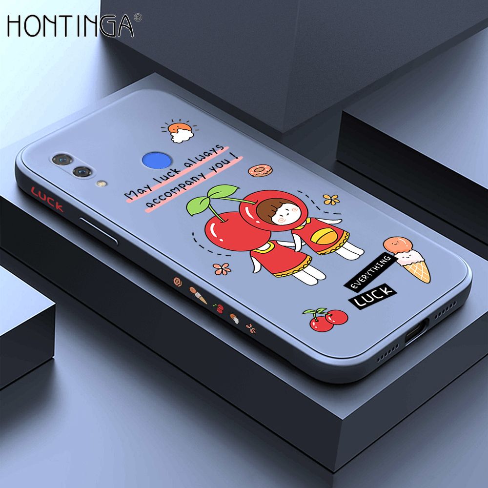 Hontinga for Huawei Nova 3i Case Side Design Cute Cherry Girl Back Cover Soft Square Edge Pattern Liquid Silicone Trend Phone Cases