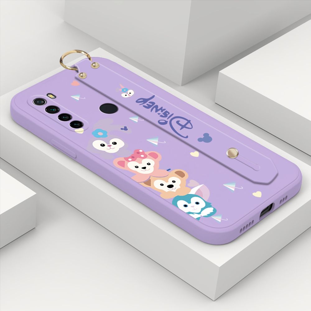 ZeroQiQi for Xiaomi Redmi Note 8 Wrist Strap Case INS Cute Style Creative Cartoon Rabbit and Fox Cover Thin Square Edge Liquid Silicone Phone Case