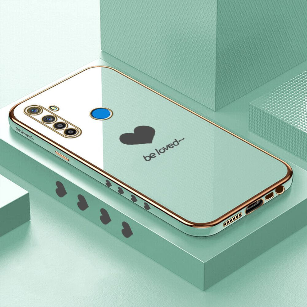 Luxury 6D Plating Case for Realme 5 5I 5S 6I Lover Heart Side Pattern Back Cover Soft Silicone Square Phone Cases + Free Lanyard
