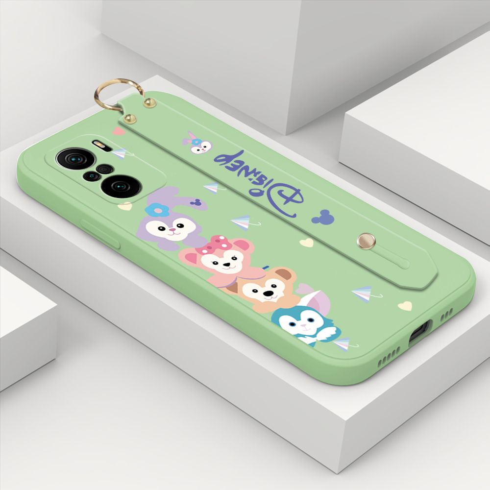 ZeroQiQi for Xiaomi Poco F3 Wrist Strap Case INS Cute Style Creative Cartoon Rabbit and Fox Cover Thin Square Edge Liquid Silicone Phone Case