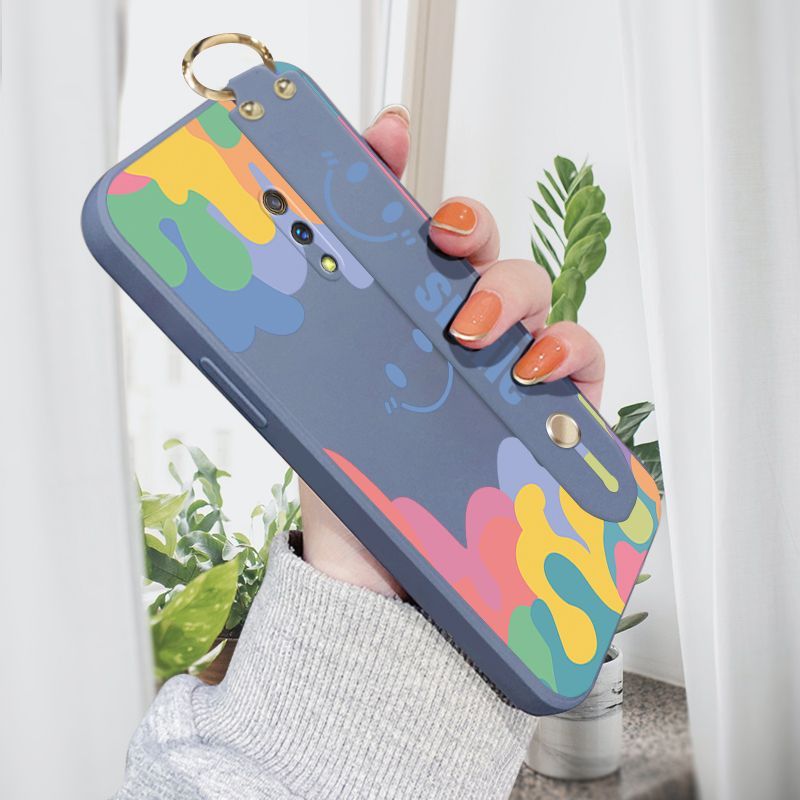 Jizetin for OPPO K3 Wrist Strap Case Soft Candy Color Splash Ink Cover Ultra Thin Anti Fall Liquid Silicone Phone Case