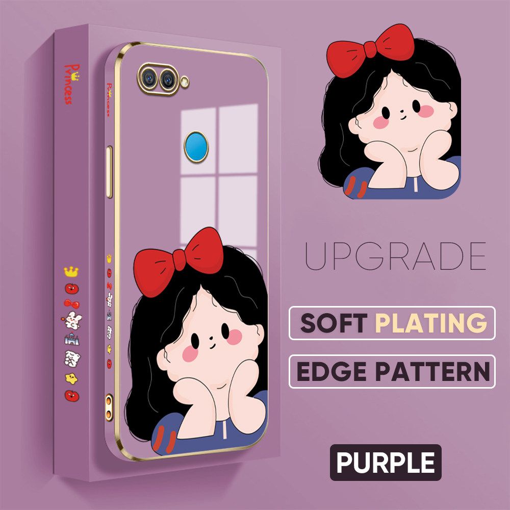 TA for OPPO A5S / A7 / A12 / A12S Back Cover + Free Lanyard Cute Princess Luxury 6D Plating Case Side Pattern Soft Silicone Square Phone Cases