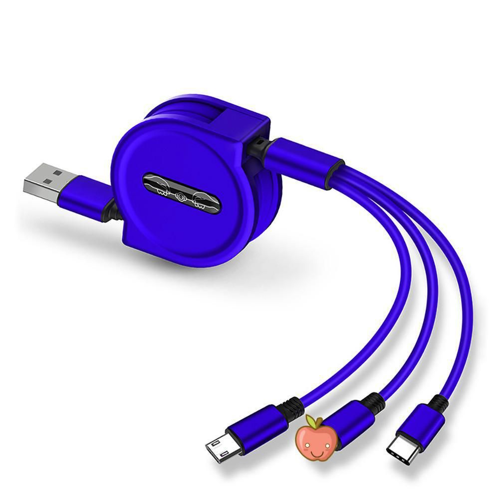 3 In data USB cable Retractable Portable charger Type C Micro Cable for Huawei android iPhone 12 X 8 Samsung S9 Charging line