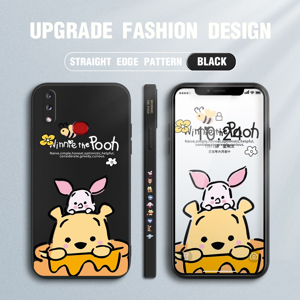 Jizetin for Samsung Galaxy A10S Case Side Design Phone Cover Lovely Cartoon Pooh Bear Cover Square Edge Pattern Liquid Silicone Trend Case