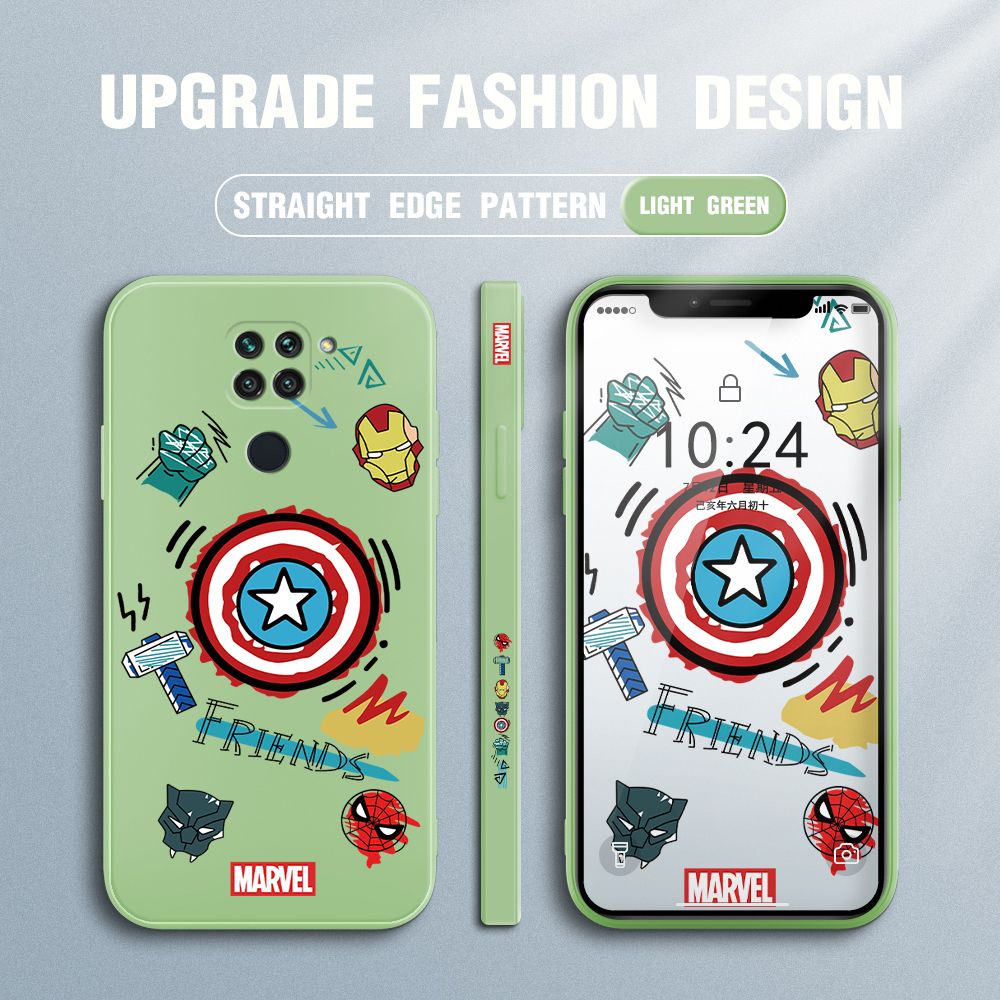 Jizetin for Redmi Note 9 Back Cover Hero Props Side Design Liquid Silicone Phone Case Soft Full Camera Protect Phone Cases