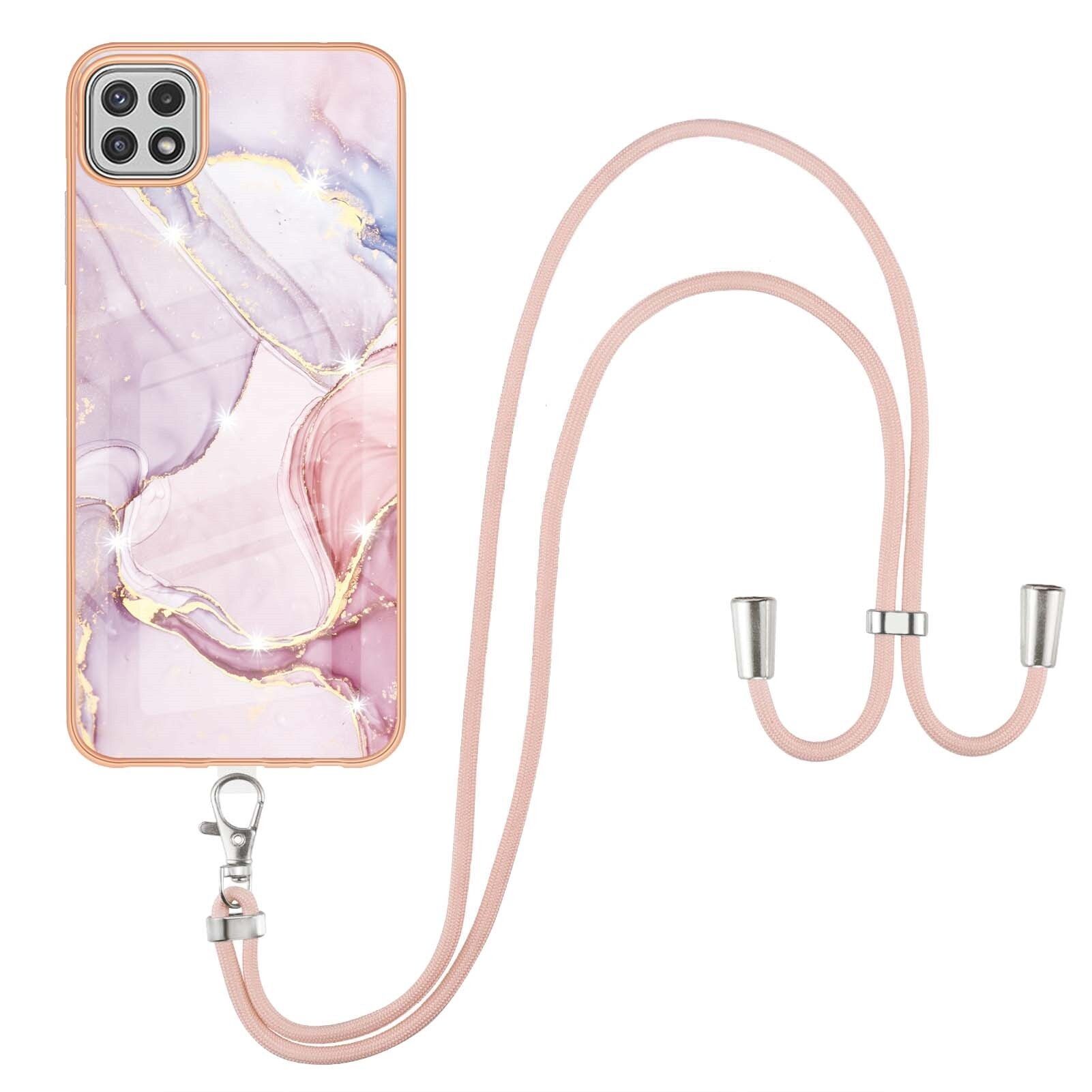 Lanyard Case for Samsung Galaxy A22 5G Crossbody Strap Lanyard Phone Case Silicone Marble Pattern Soft TPU Bumper Cover