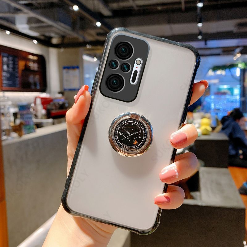 For Xiaomi Redmi Note 10 Pro 9S 8 9A 9C Mi 11  Redmi 9A 9C 8A Camera Lens Protection Matte Clear Phone Case with Ring Holder