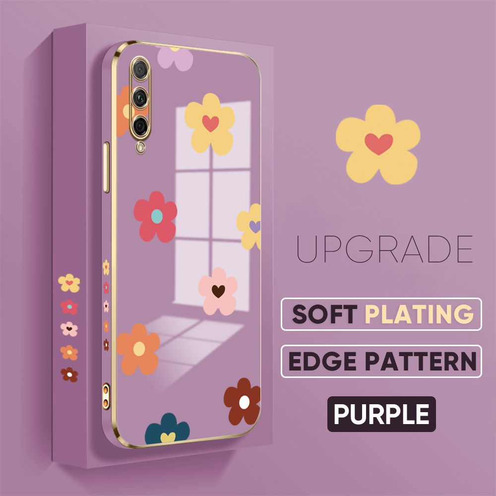 TA for Honor 9X Pro Back Cover + Free Lanyard Falling Flowers Luxury 6D Plating Case Side Pattern Soft Silicone Square Phone Cases
