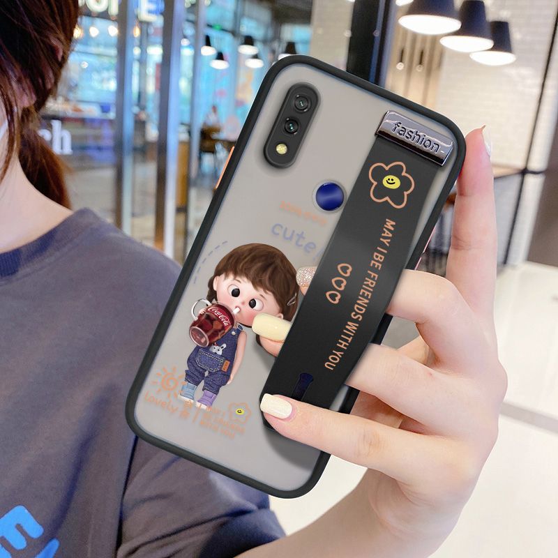 UCUC for Xiaomi Redmi 7 Wrist Strap Case Girl Drinking Cola Wristband Printing Cover Shockproof Ultra Thin Phone Case