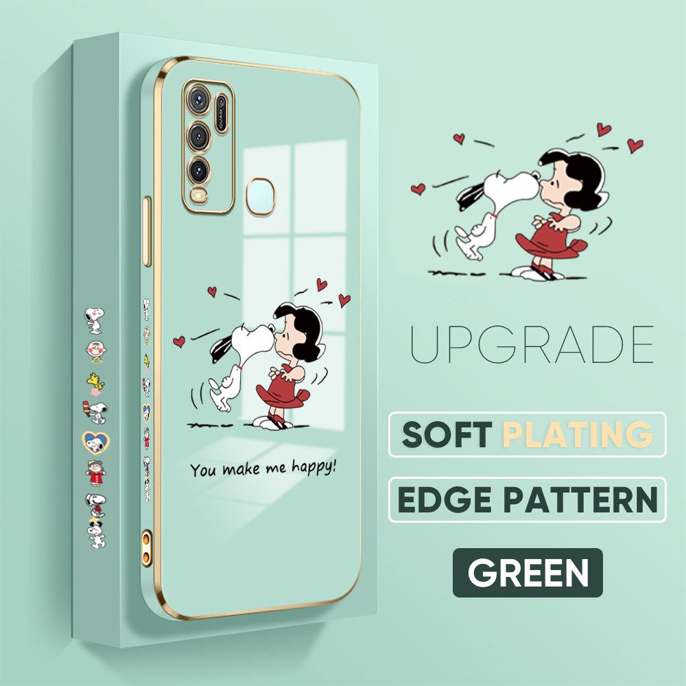TA for Vivo Y30 / Y30I / Y50 Back Cover + Free Lanyard Happy Puppy Luxury 6D Plating Case Side Pattern Soft Silicone Square Phone Cases
