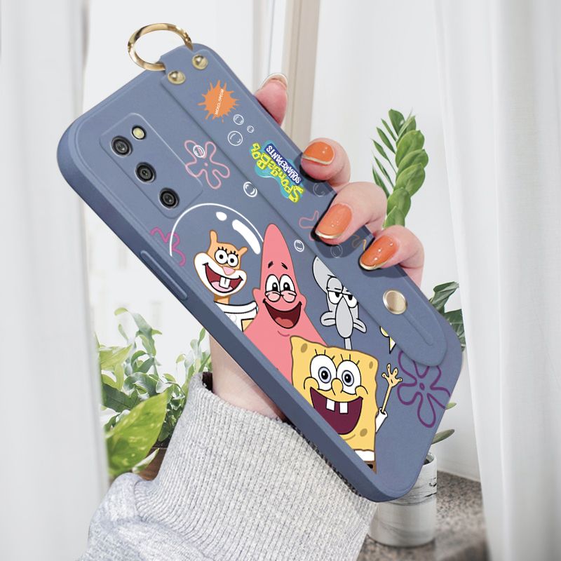 Jizetin for Samsung Galaxy A02S Wrist Strap Case Funny Cartoon Sea Creatures Cover Ultra Thin Anti Fall Liquid Silicone Phone Case