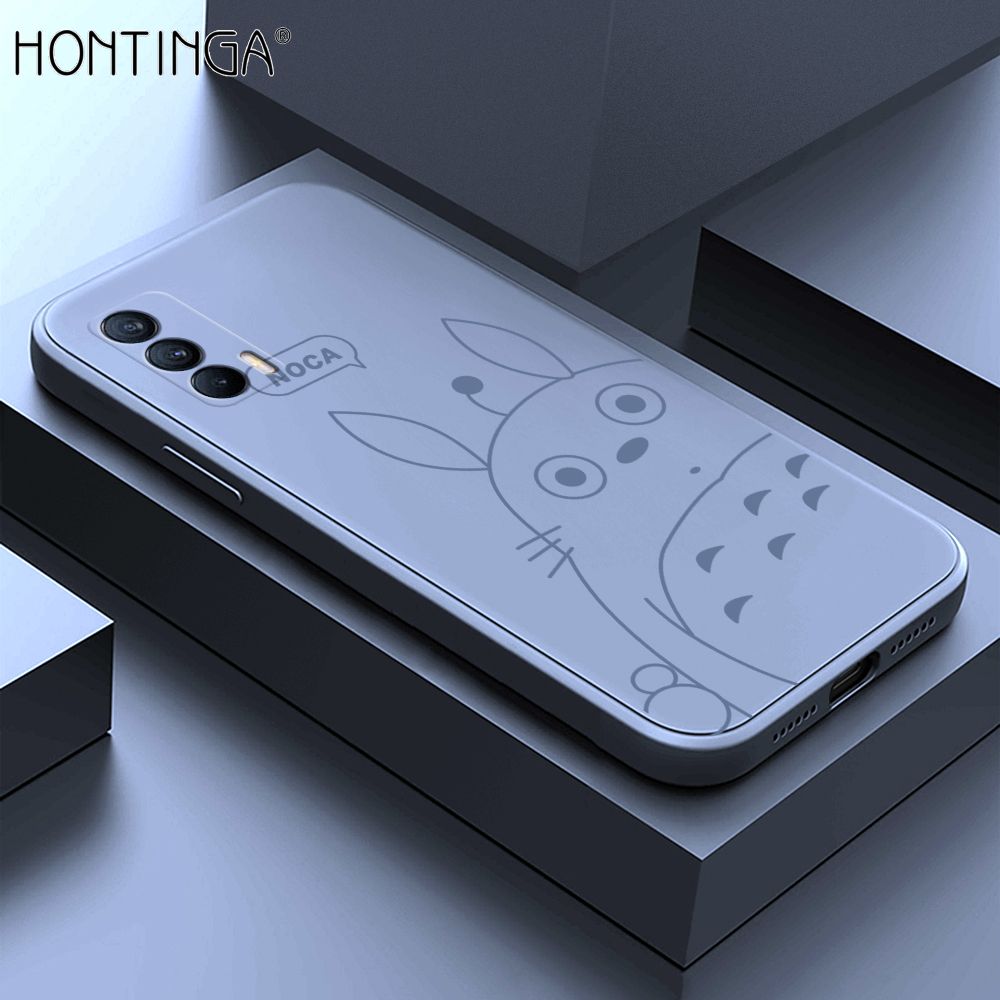 Hontinga for Realme V15 5G Case Cartoon Cute Totoro Pattern Back Cover Soft Square Edge Liquid Silicone Phone Cases