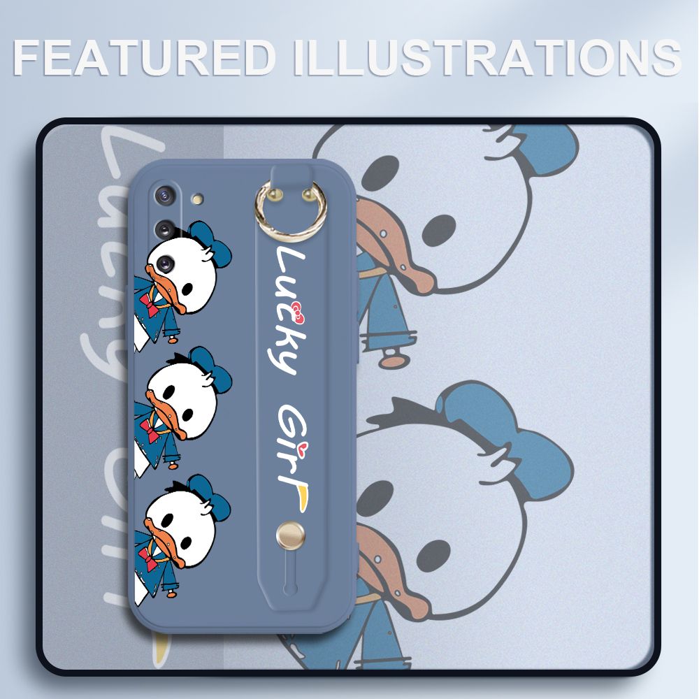 UCUC for Samsung Galaxy Note 10 Wrist Strap Case Creative Cartoon Three Ducks Cover Ultra Thin Anti Fall Liquid Silicone Phone Case