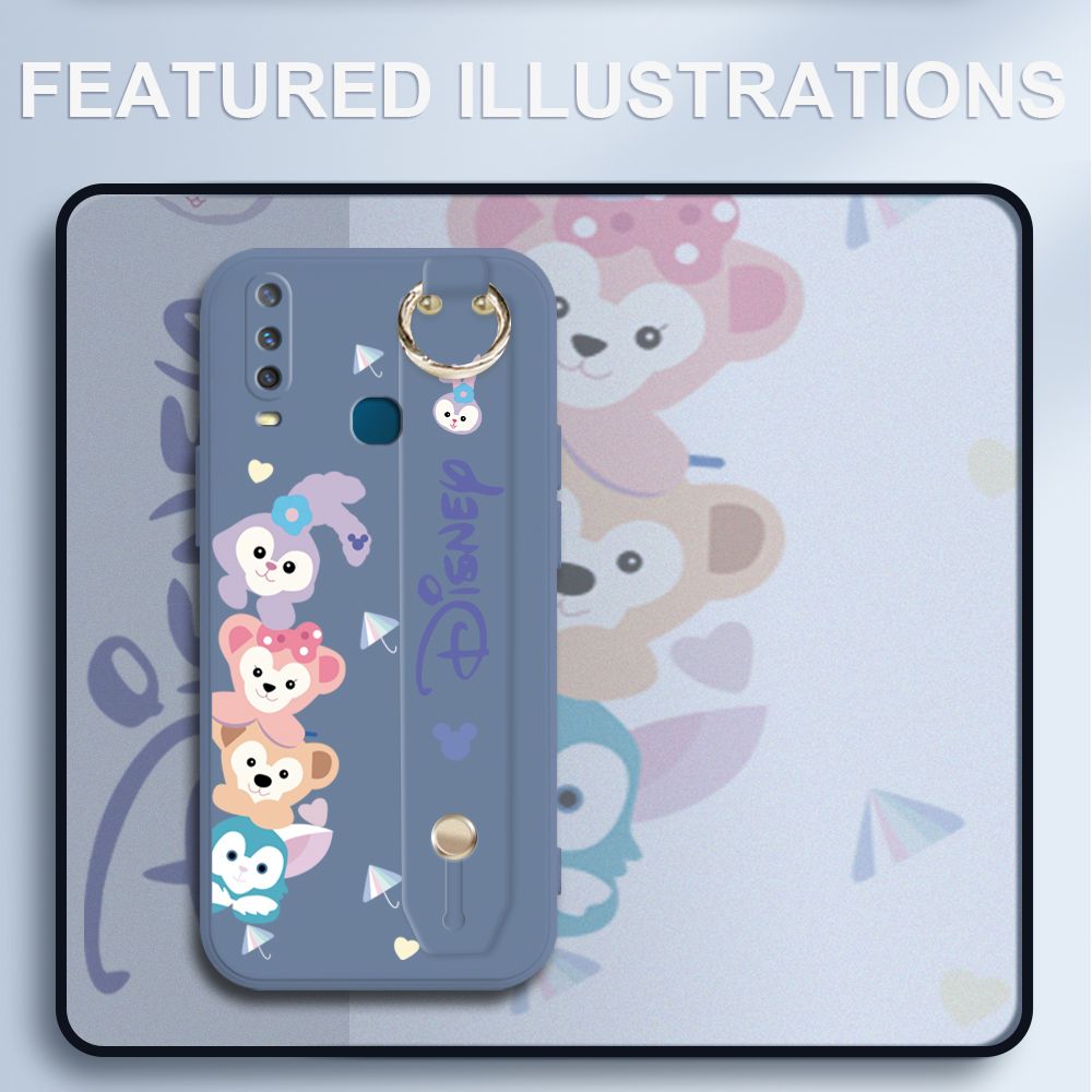 UCUC for Vivo Y17 Wrist Strap Case Creative Cartoon Cute Bunny Cover Ultra Thin Anti Fall Liquid Silicone Phone Case