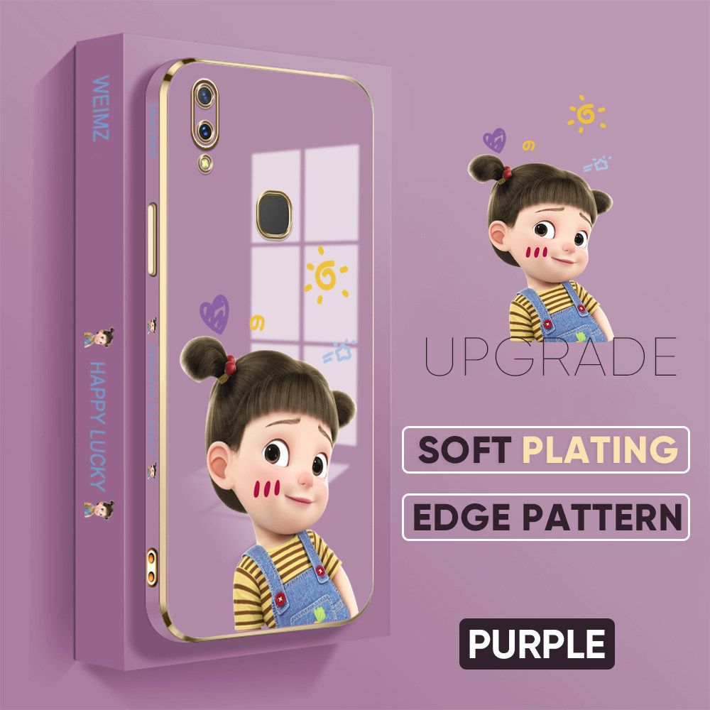 TA for Vivo Y85 V9 Z1 Z1i Back Cover + Free Lanyard Naughty Girl Luxury 6D Plating Case Side Pattern Soft Silicone Square Phone Cases