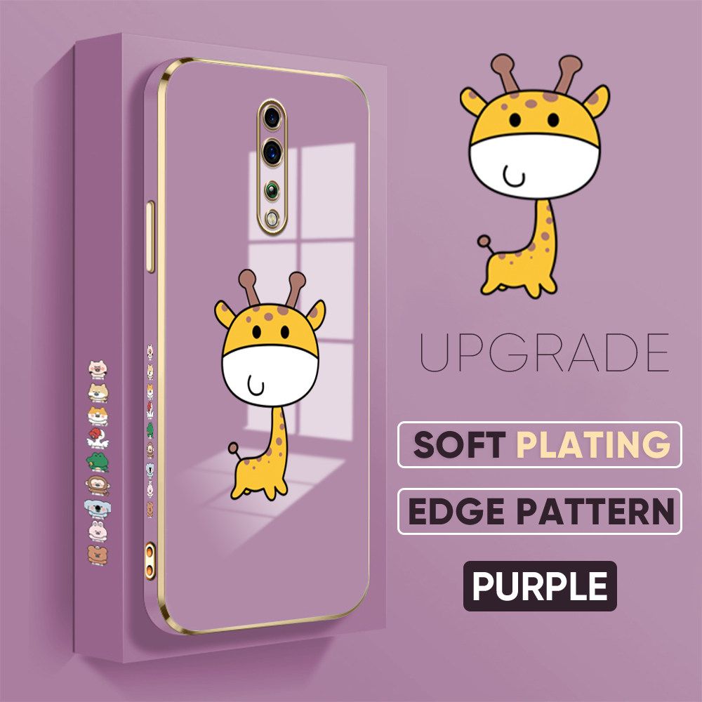 TA for OPPO Reno Z Back Cover + Free Lanyard Mini Giraffe Luxury 6D Plating Case Side Pattern Soft Silicone Square Phone Cases