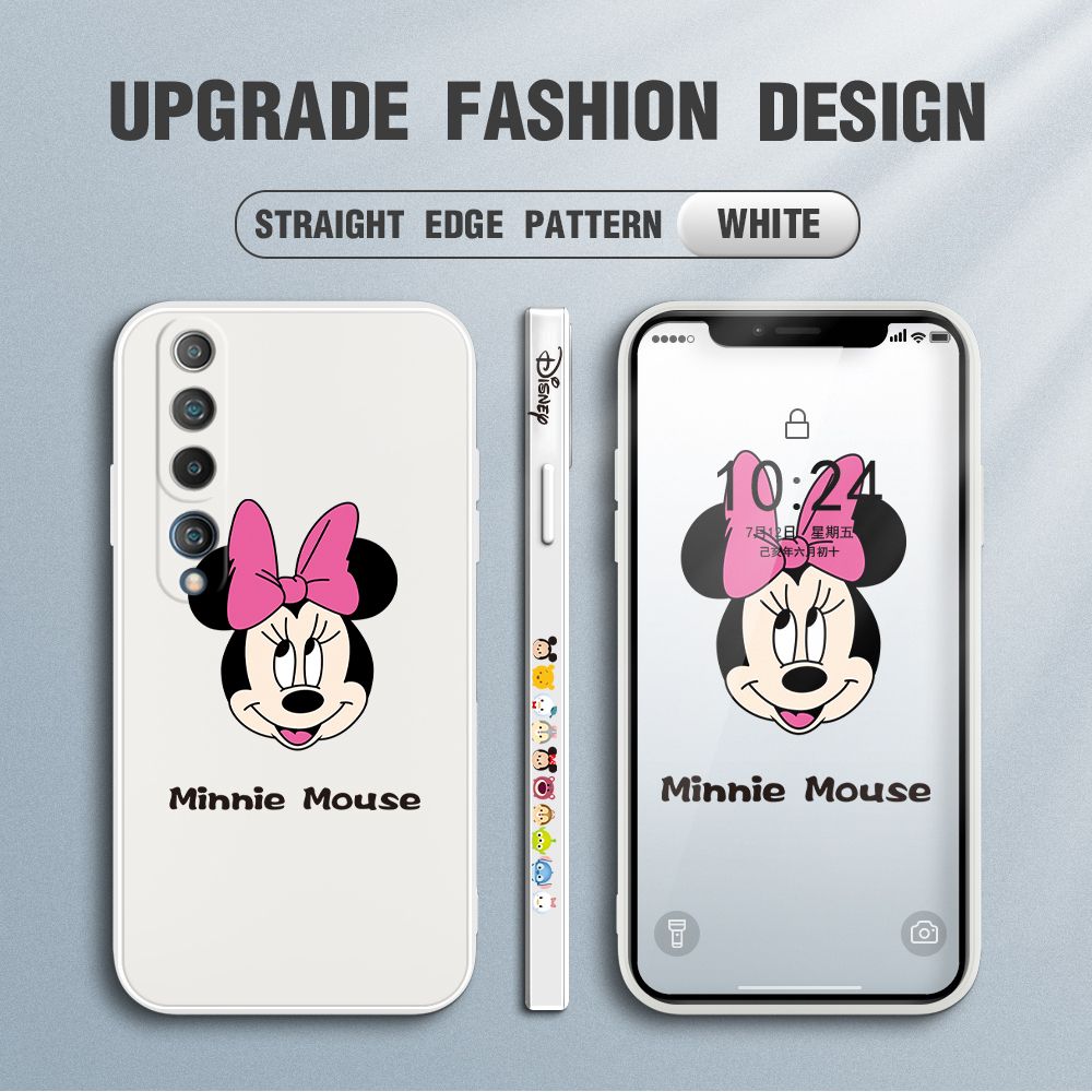 Jizetin for Xiaomi Mi 10 Case Minnie Mickey Mouse Design Side Design Phone Case Square Edge Pattern Liquid Silicone Cases Full Cover Camera Shockproof Protective Case