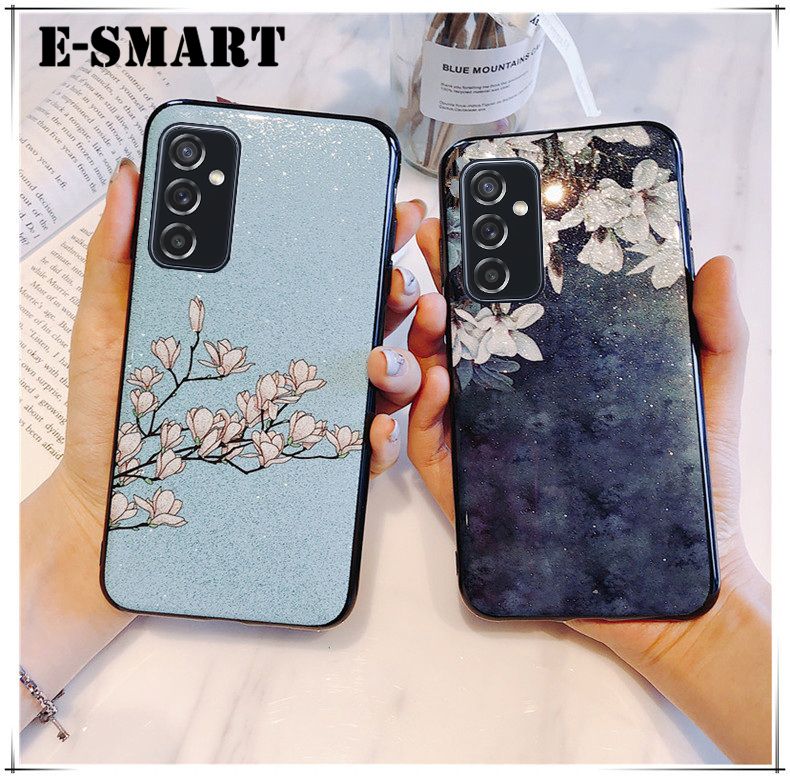 Phone case Samsung Galaxy M52 Back Cover Flowers Gardenia & Magnolia Bling Glitter Soft Silicone Protector Samsung M52 Case