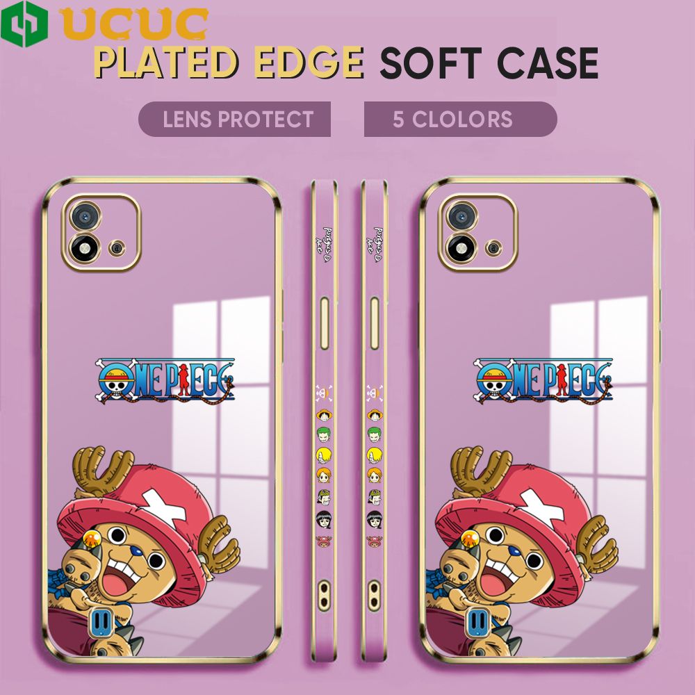 UCUC for Realme C11 2021 Cover Blue Wave Ball Chopper Luxury 6D Plating Soft Casing Silicone Square Frame Phone Case Shiny Bling Back Cover + Free Lanyard