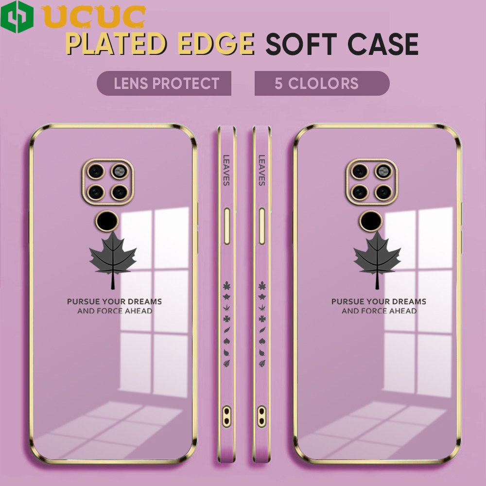 UCUC for Huawei Mate 20 Back Cover + Free Lanyard Maple Leaf Luxury 6D Plating Case Side Pattern Soft Silicone Square Phone Cases