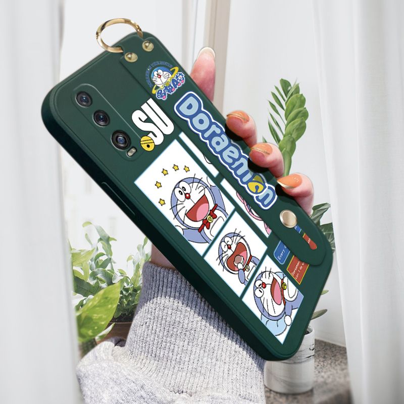 Jizetin for OPPO Find X2 Wrist Strap Case Creative Cartoon Doraemon's Daily Life Cover Ultra Thin Anti Fall Liquid Silicone Phone Case