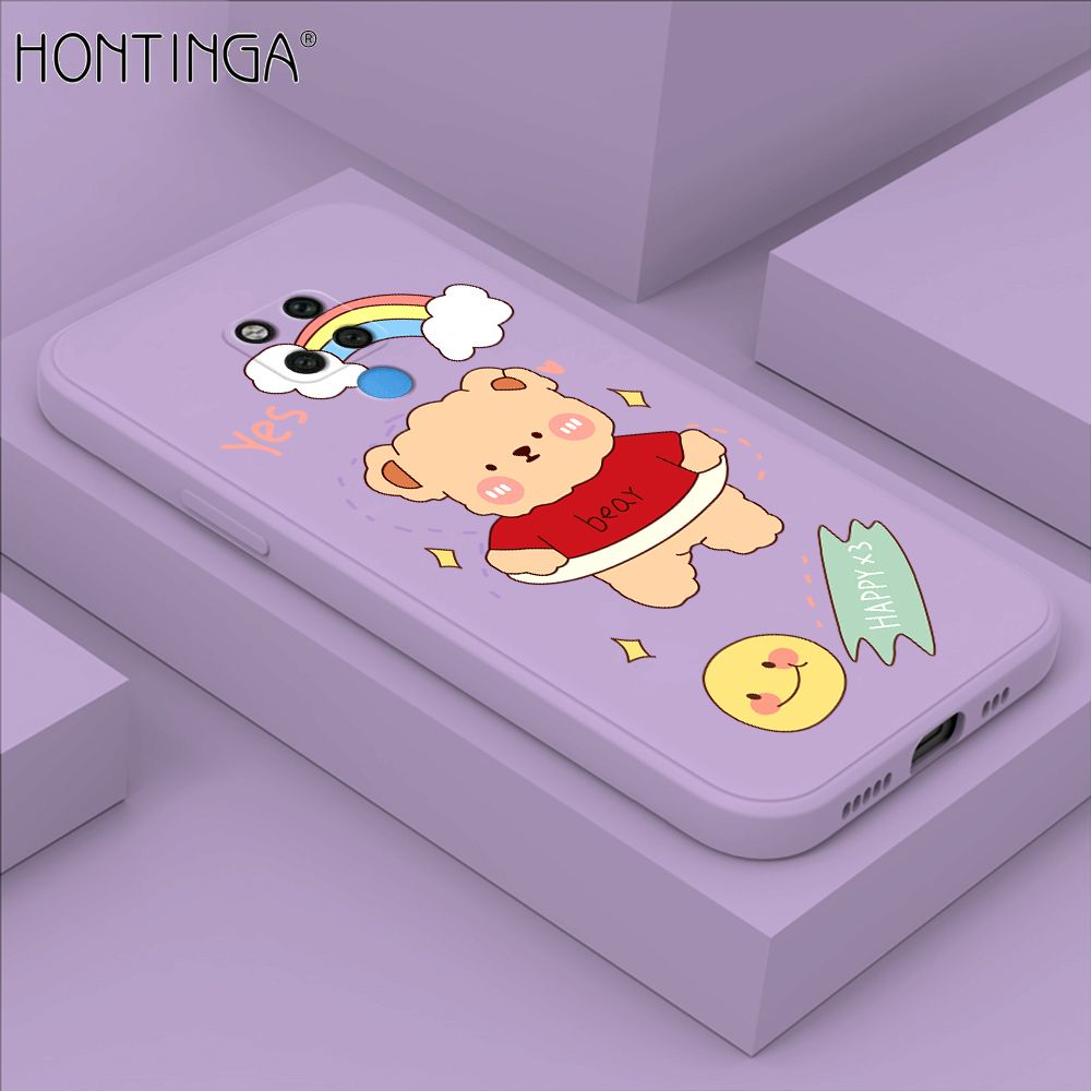 Hontinga for Huawei Mate 20X Case Lovely Cartoon Bear Phone Case Phone Case Soft Square Edge Silicone Cases Full Lens Cover Shockproof Protection Cover