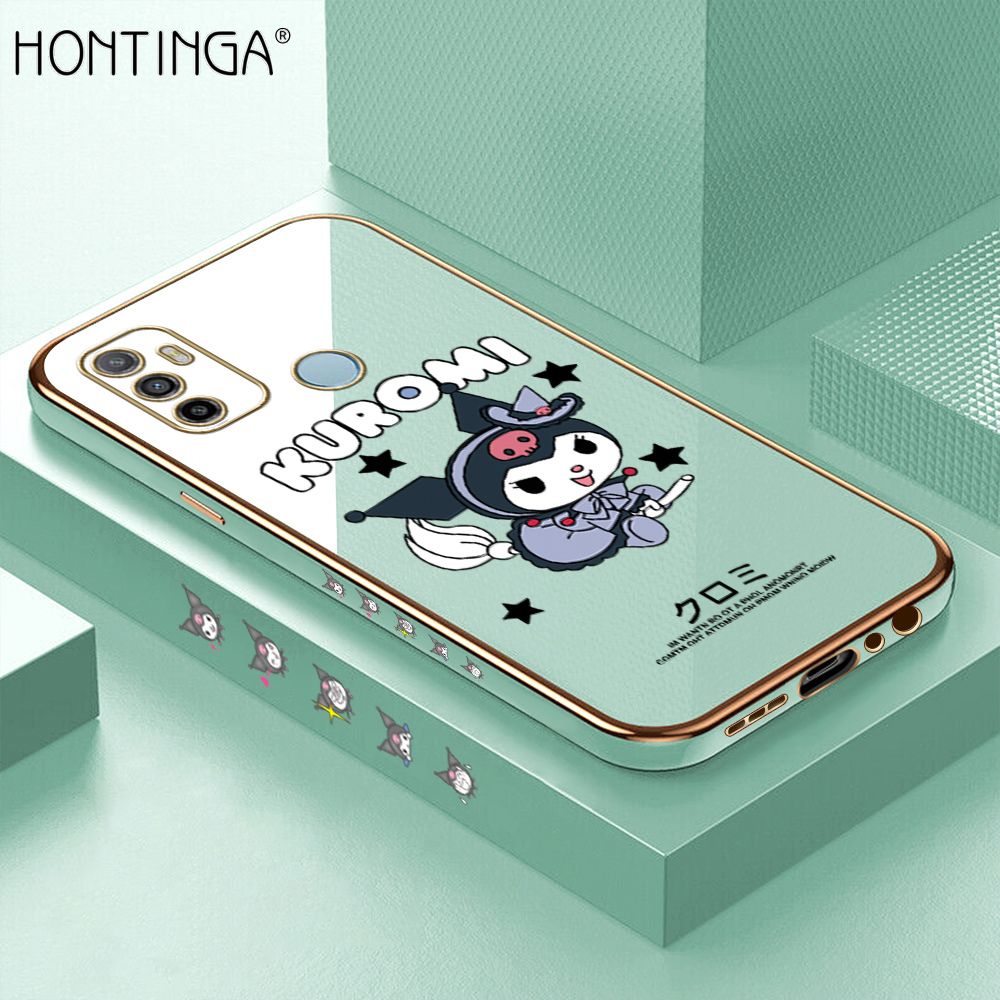Hontinga for OPPO A33 2020 Luxury 6D Plating Soft Casing Silicone Square Frame Phone Case Shiny Bling Back Cover Cute Cartoon Anime Characters Case