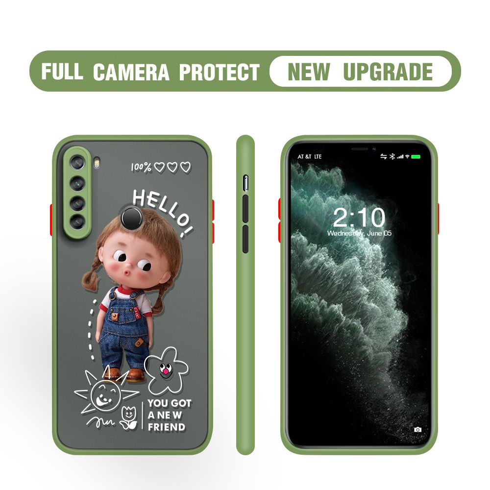 Hontinga for Redmi Note 8 Case Cute Cartoon Little Girl Cover Camera Shockproof Protection Case Edge Frosted Transparent Phone Cover