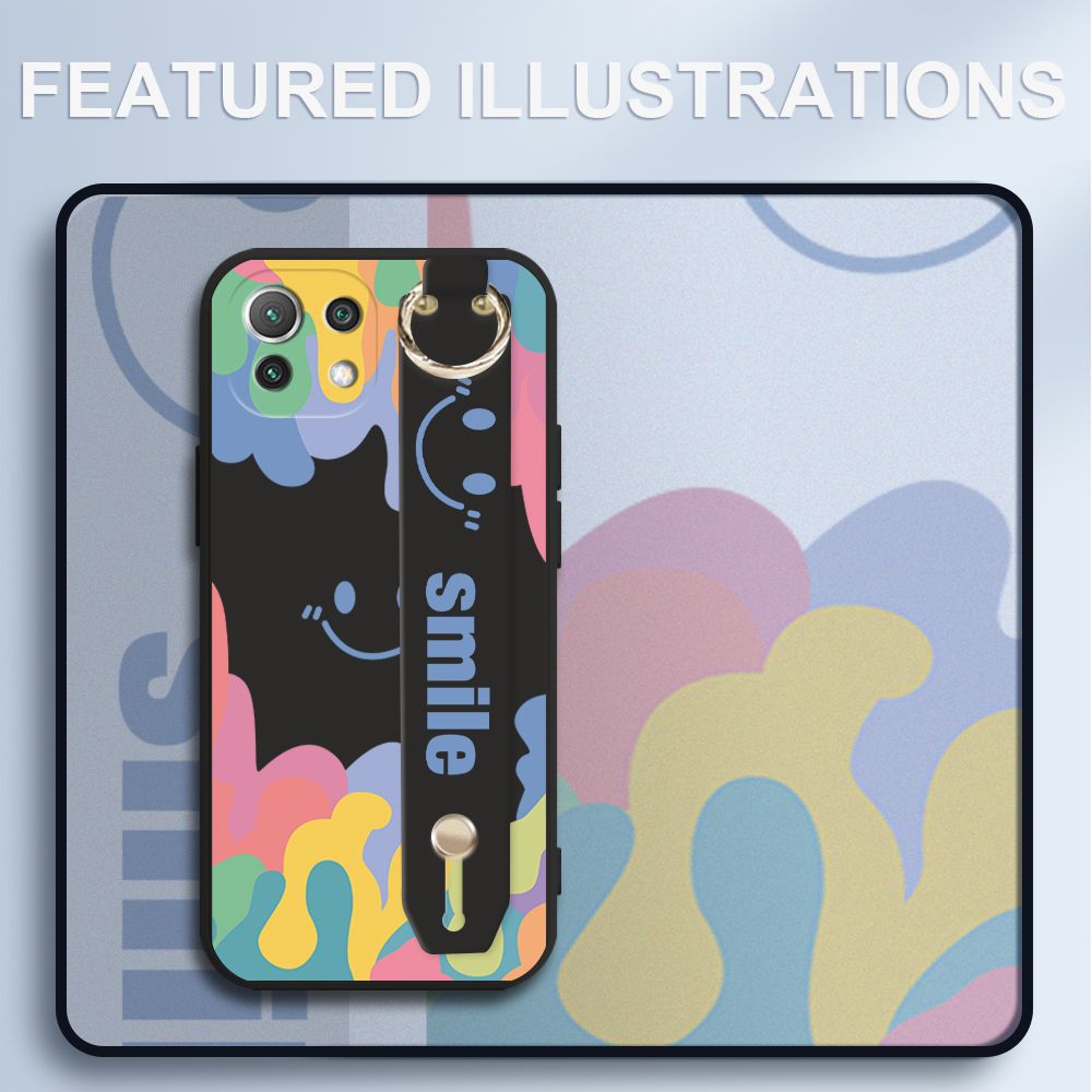 UCUC for Xiaomi Mi 11 Lite 5G NE Wrist Strap Case INS Style Soft Candy Color Splash Ink Cover Ultra Thin Anti Fall Liquid Silicone Phone Case