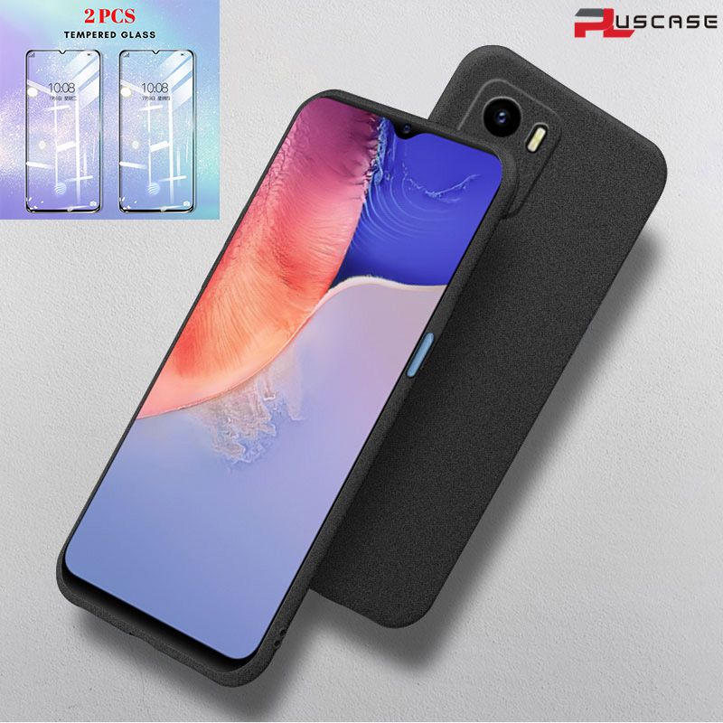 (2Pcs Free Tempered Glass) PlusCase for Vivo Y01/Y15s Soft Sandstone Case Quicksand Back Cover and Screen Protector Film