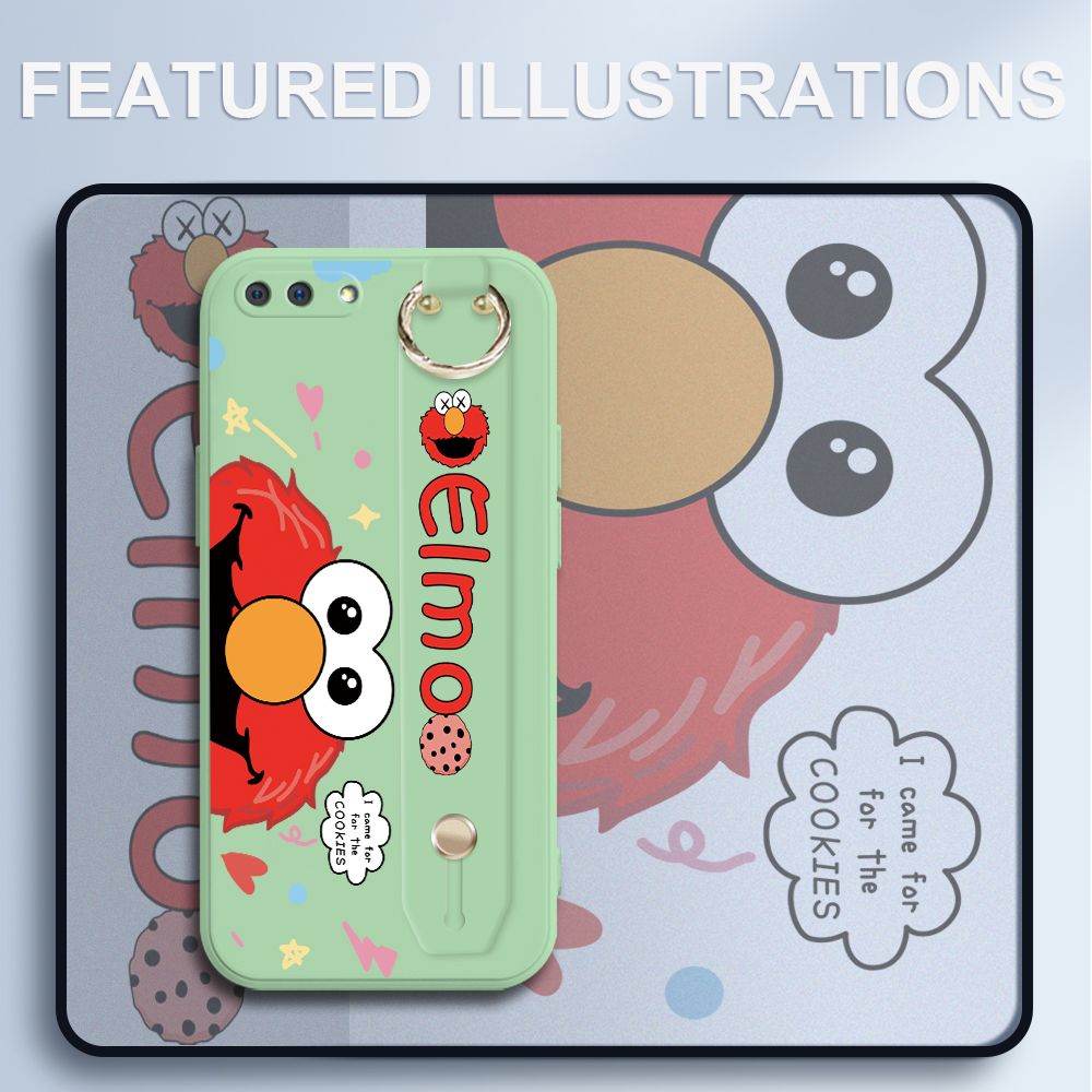 UCUC for OPPO A12E Wrist Strap Case Creative Cartoon Red Haired Monster Cover Ultra Thin Anti Fall Liquid Silicone Phone Case