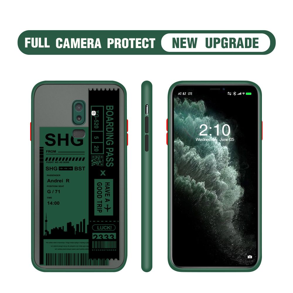 Hontinga for Samsung J8 2018 Case Cute Air Ticket City Scenery Camera Shockproof Protection Cases Edge Frosted Transparent Phone Cover
