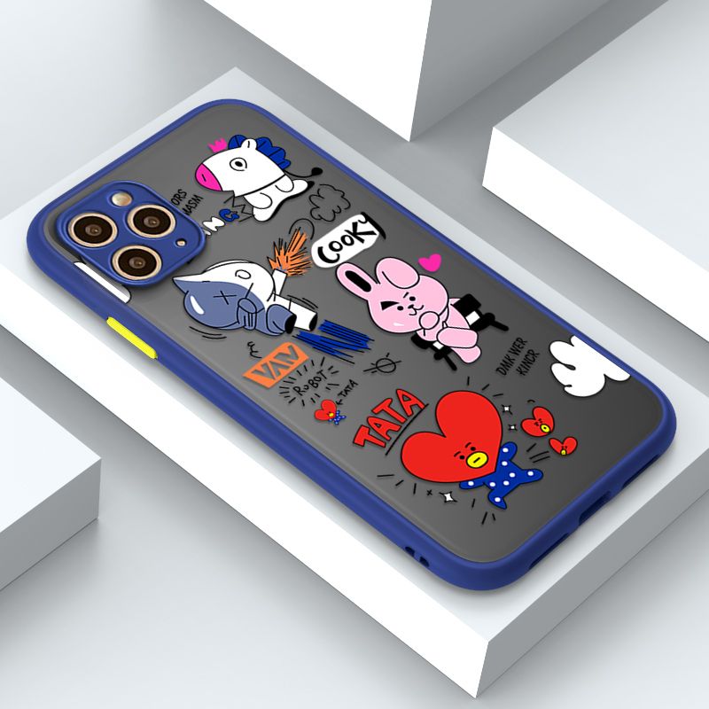 Jizetin for iPhone 11 Pro Cover BTS Animation Image Soft Edge Frosted Transparent Phone Case