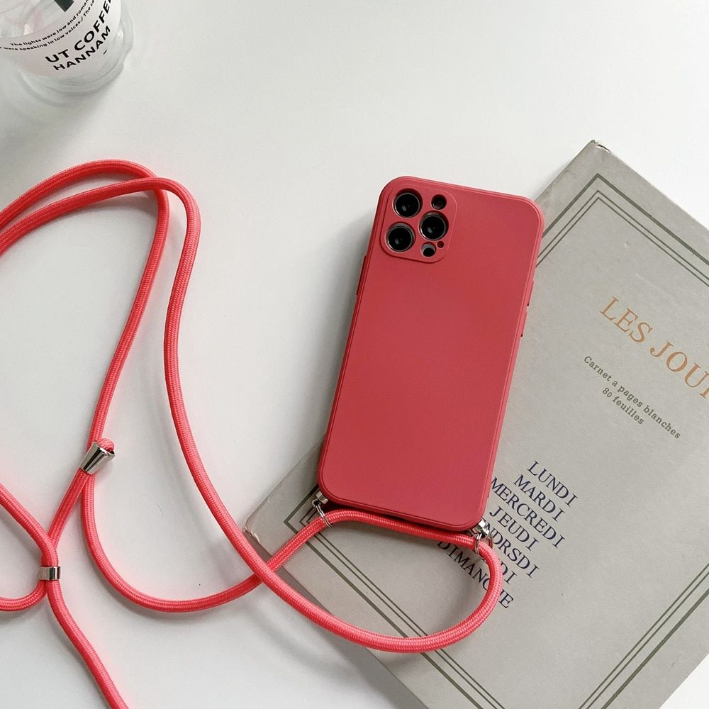 Crossbody Necklace Strap Lanyard Cord Liquid Silicone Phone Case For iphone 13 12 MiNi 11 Pro X XR XS Max 6s 7 8 Plus SE 2 Cover