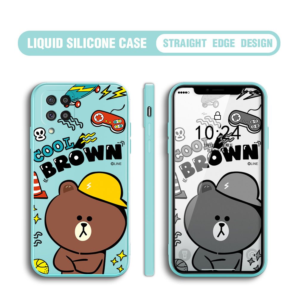 BILI for Samsung Galaxy M62 / F62 Back Cover Cool Gaming Brown Bear  Multicolor Liquid Silicone Phone Case Soft Square Lens Protection Phone Cases
