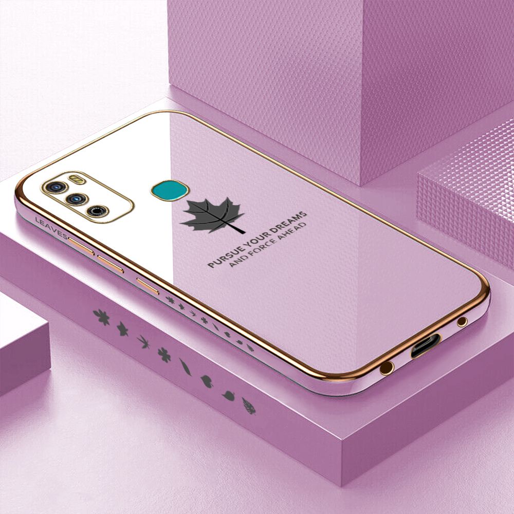 ZeroQiQi for Infinix Hot 9 Play Back Cover Maple Leaf Luxury 6D Plating Case Side Pattern Soft Silicone Square Phone Cases + Free Lanyard