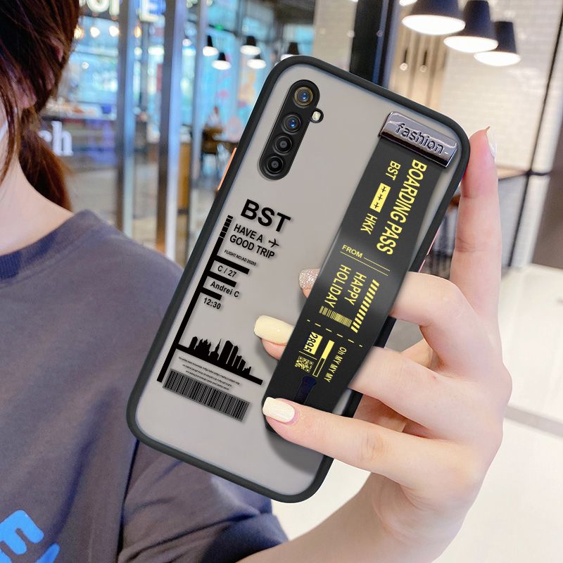 UCUC for Realme XT Wrist Strap Case Creative Printing City Landscape Wristband Printing Cover Shockproof Frosted Phone Case