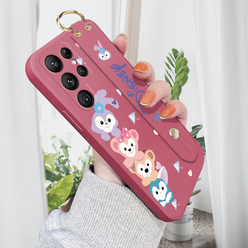 Jizetin for Samsung S22 Ultra 5G Back Cover Cartoon Onlookers StellaLou Wrist Strap Phone Case Candy Color shock proof Protective Phone Cases