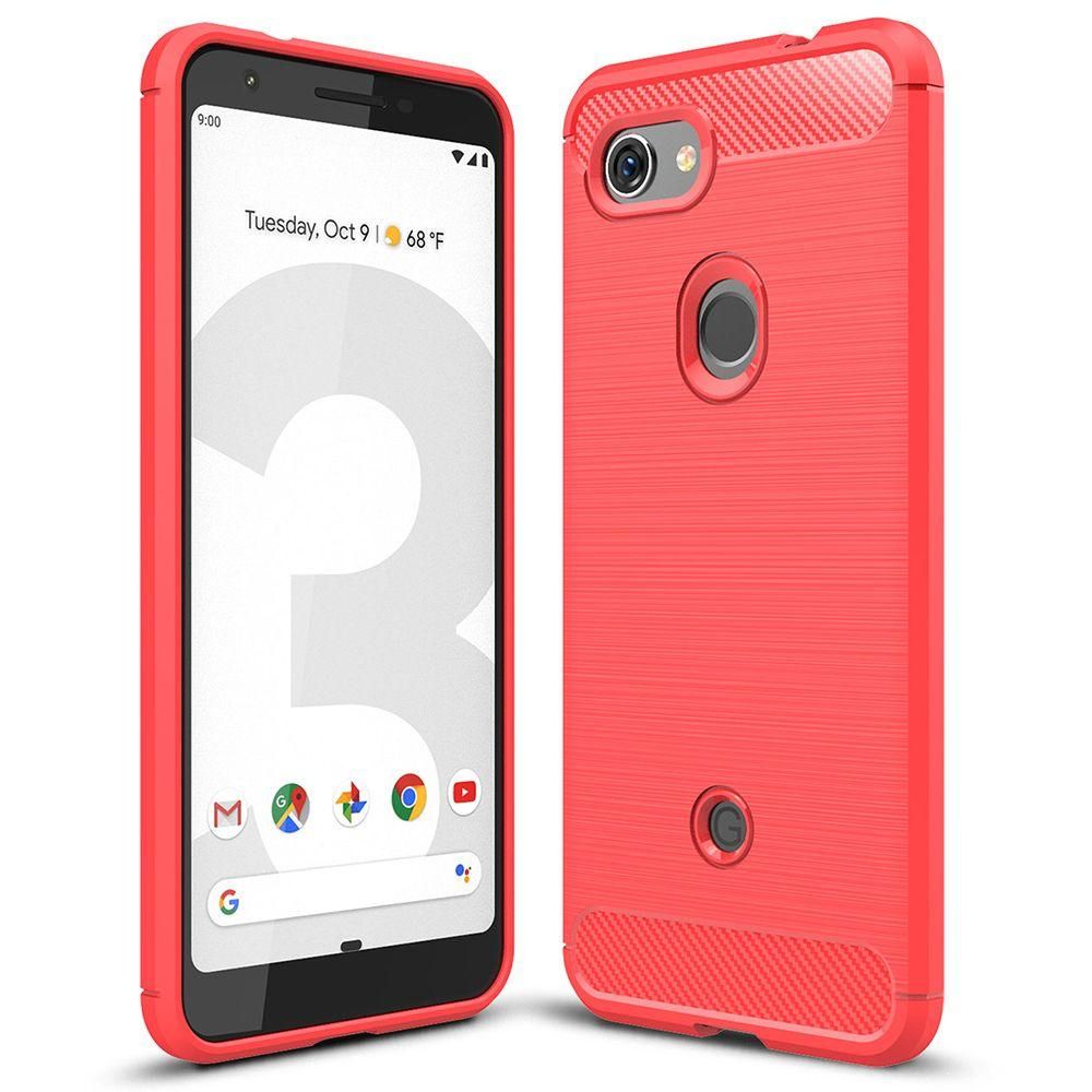 For Google Pixel 3A XL Carbon Fiber Skin Resilient TPU Shockproof Armor Protective Case Cover