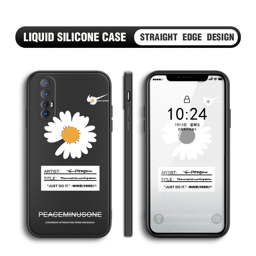 Jizetin for OPPO Reno 3 Pro 5G Back Cover Fashion Style Daisy Pattern Design Liquid Silicone Phone Case Soft Full Camera Protect Phone Cases